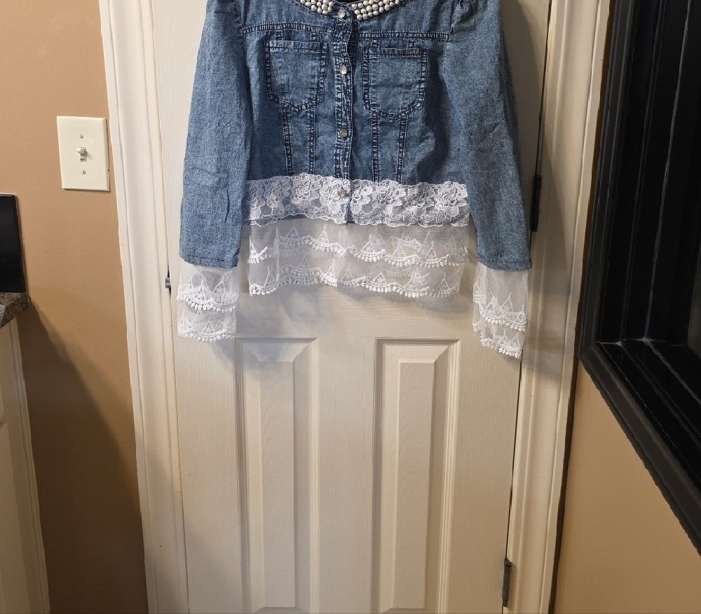 Denim Jacket with Lace Trim - Picture 2 of 3